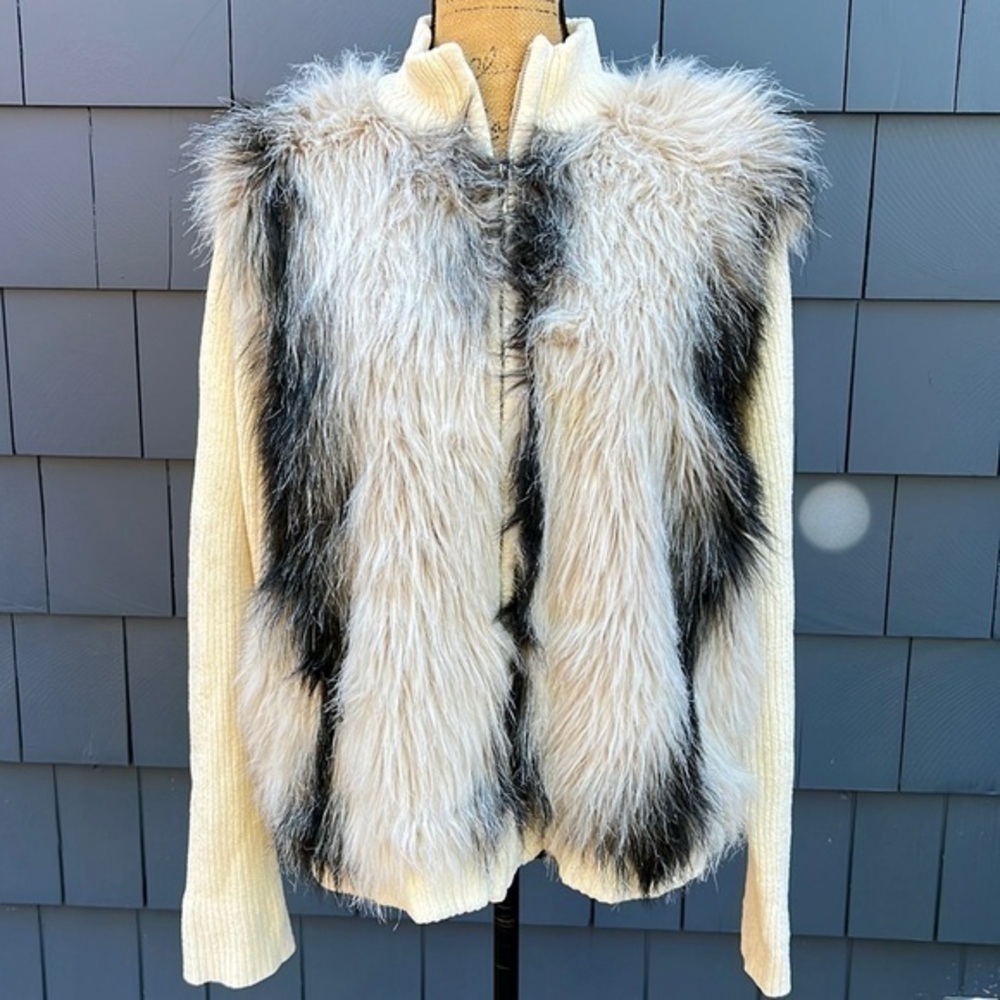 Vintage 80’s Lisa International vegan faux fur sweater jacket large